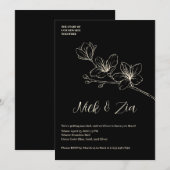 Fleur d'or noir Faire-part de mariage blanc minima (Devant / Derrière)