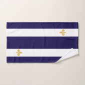 Fleur d'or sur bleu marine et blanc rayé (Serviette à main)