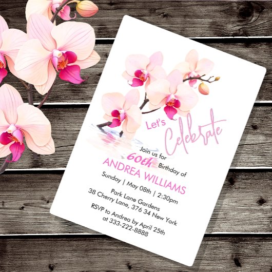 Fleur d'orchidée en fleurs Invitation pour 60e ann