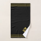 Fleur dorée élégante, monogramme et rayures sur fo (Serviette à main)