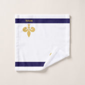 Fleur dorée et calligraphie sur fond blanc et bleu (Gant de toilette)