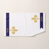 Fleur dorée et calligraphie sur fond blanc et bleu (Serviette à main)