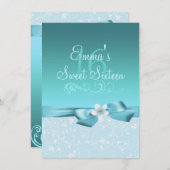 Fleur et Bow bleu/blanc Invitation d'anniversaire (Devant / Derrière)