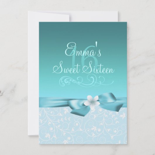 Fleur et Bow bleu/blanc Invitation d'anniversaire (Devant)