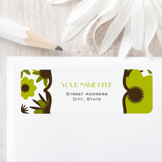 Fleur Étiquette de adresse - Fleurs Vert Rétro (En situation)