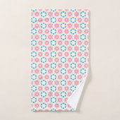 Fleur étoile rose motif points bleus (Serviette à main)