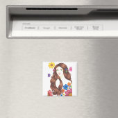 Fleur fille - Aimant Carré de 2 pouces (In Situ (Lave-vaisselle))