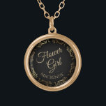 Fleur fille Mariage personnalisé Collier cadeau<br><div class="desc">Ce magnifique collier doré est conçu comme un cadeau mariage ou une faveur pour les filles de fleurs. Conçu pour coordonner avec notre Gold Foil Elegant Wedding Suite, il dispose d'une bordure dorée fausse feuille fleurie avec le texte "Flower Girl" ainsi qu'un endroit pour entrer son nom. Belle façon de...</div>