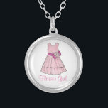 Fleur Fille Mariée Mariage Fête Robe Collier<br><div class="desc">Le collier présente une illustration originale d'une jolie robe de fille aux fleurs roses,  avec FLOWER GIRL dans une jolie police bordeaux. Un cadeau parfait pour la fille aux fleurs !</div>