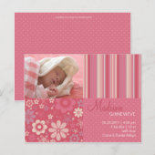 Fleur Fizz rose ・ Faire-part bébé (Devant / Derrière)
