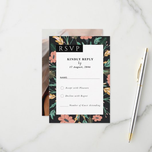 Fleur floraison Invitations mariage RSVP Cartes (Devant/Arrière en situation)