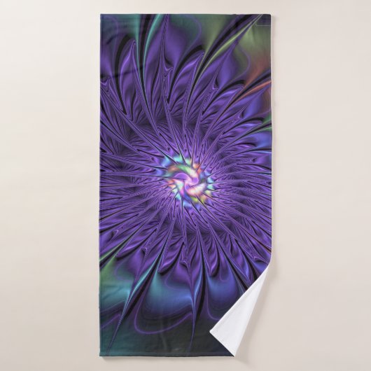 Fleur fractale Abstraite moderne et colorée tendan (Serviette de bain)