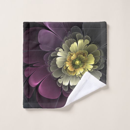 Fleur fractale grise de pourpre moderne abstraite (Gant de toilette)