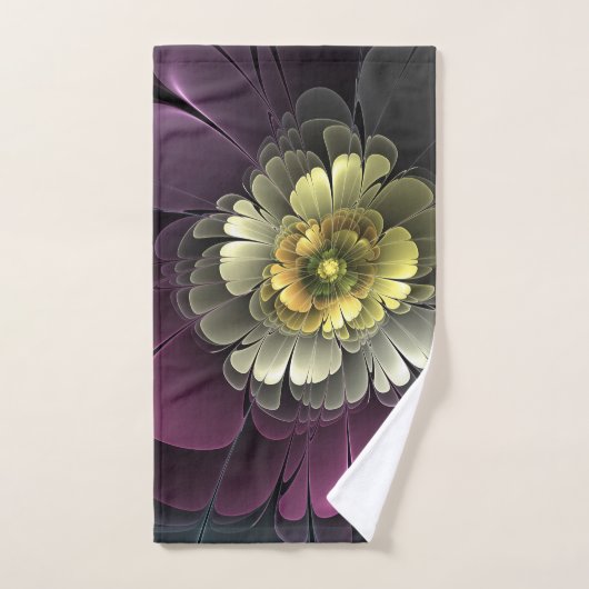 Fleur fractale grise et pourpre moderne abstraite (Serviette à main)