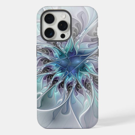Fleur fractale moderne abstraite avec du bleu (Verso)