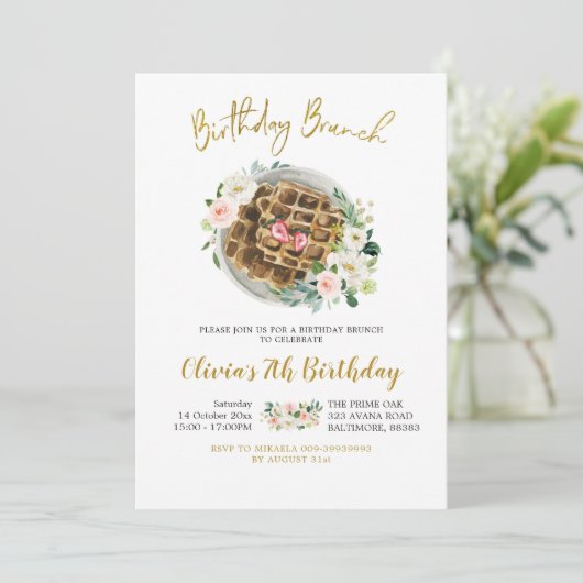 Fleur gaule Anniversaire Brunch Invitation (Debout devant)