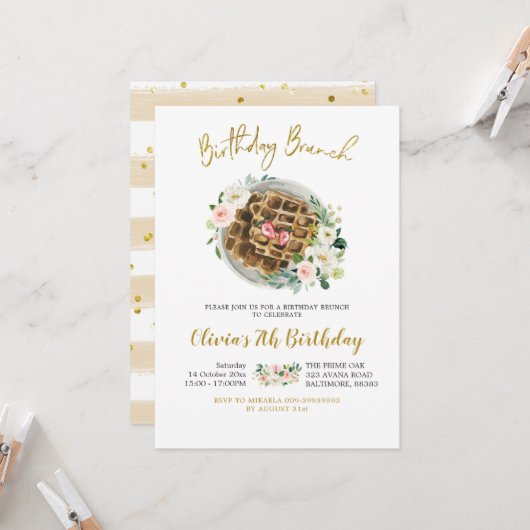 Fleur gaule Anniversaire Brunch Invitation (Devant/Arrière en situation)