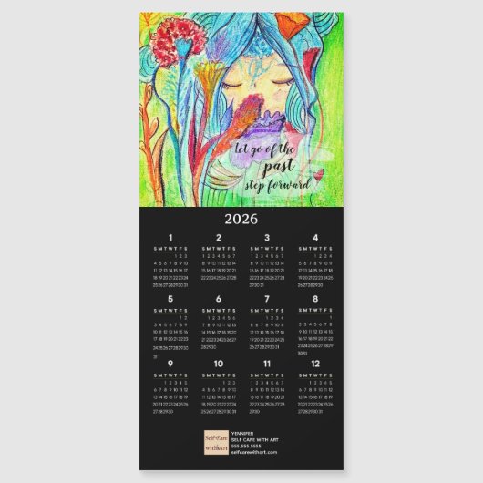 Fleur Girl Huile Pastel Calendrier Art Carte magné (Devant)