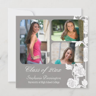 Fleur grise 3 fête de graduation photo faire-part