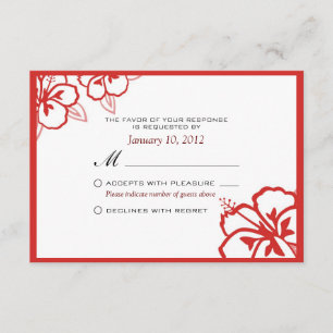 Fleur Hibiscus blanc et rouge personnalisée RSVP