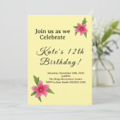 Fleur Hibiscus rose Invitation Anniversaire (Debout devant)