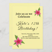 Fleur Hibiscus rose Invitation Anniversaire (Devant / Derrière)