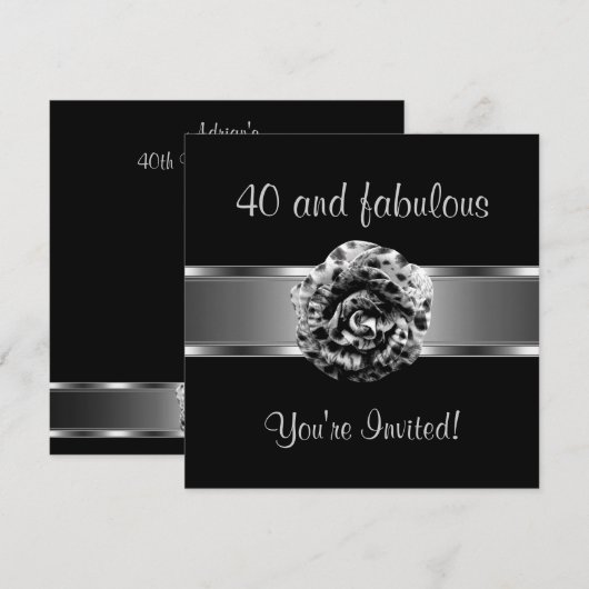 Fleur Invitation Black Grey Fabulous 40e (Devant / Derrière)