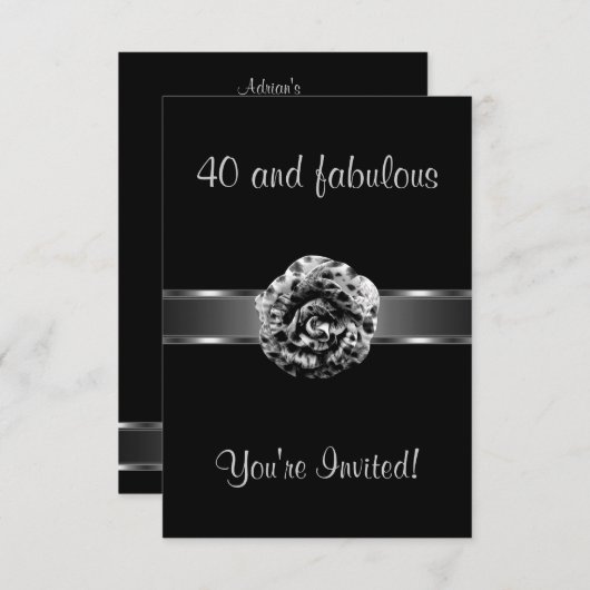 Fleur Invitation Black Grey Fabulous 40e (Devant / Derrière)