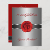 Fleur Invitation Fleur Rouge Argent Fabuleux 40e (Devant / Derrière)