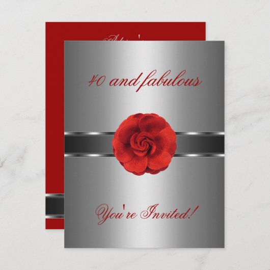 Fleur Invitation Fleur Rouge Argent Fabuleux 40e (Devant / Derrière)