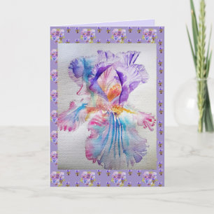 Fleur Iris Aquarelle art floral Carte d'anniversai