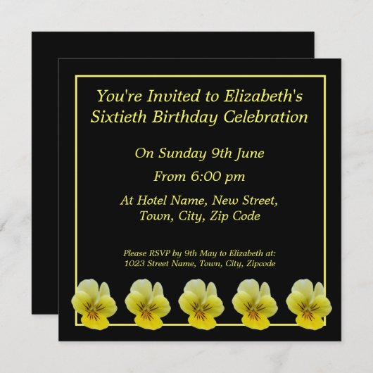 Fleur jaune 60e anniversaire Invitations (Devant / Derrière)