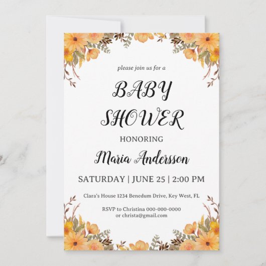 Fleur Jaune Baby Girl Baby shower Invitation (Devant)