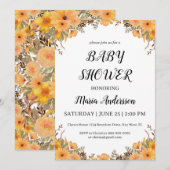 Fleur Jaune Baby Girl Baby shower Invitation (Devant / Derrière)