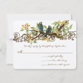 Fleur Jaune Branche Oiseaux Vintages Mariage RSVP (Dos)
