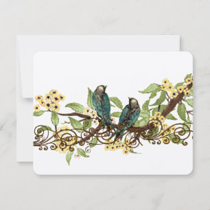 Fleur Jaune Branche Oiseaux Vintages Mariage RSVP