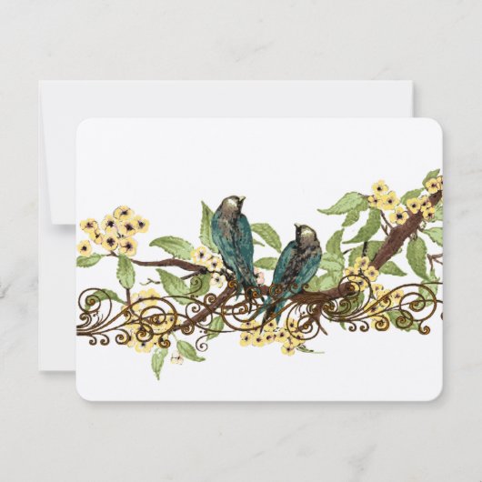 Fleur Jaune Branche Oiseaux Vintages Mariage RSVP (Devant)