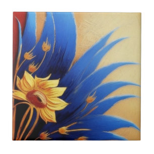 Fleur jaune et bleu Carreaux en céramique