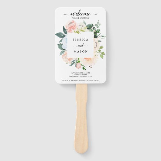 Fleur Jolie Waterverf Floral Wedding Programme Fan Handwaaier (Voorkant)