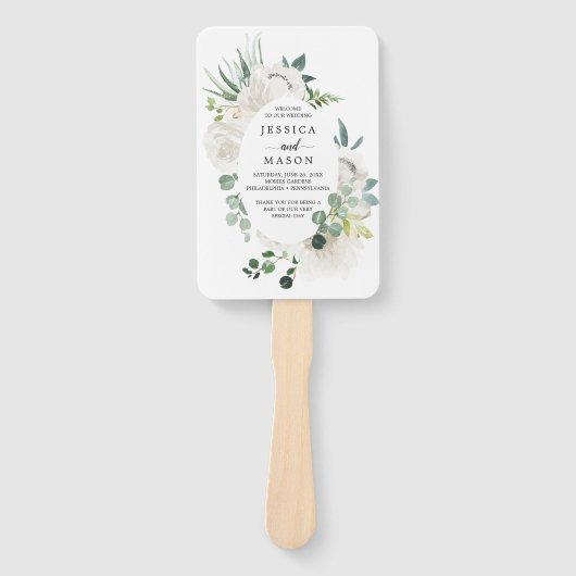 Fleur Jolie Waterverf Floral Wedding Programme Fan Handwaaier (Voorkant)