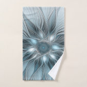 Fleur Joyeuse Abstrait gris bleu floral Fractal (Serviette à main)