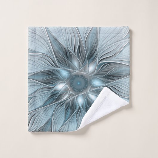 Fleur Joyeuse Abstrait gris bleu floral Fractal (Gant de toilette)