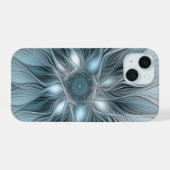 Fleur Joyeuse Abstrait gris bleu floral Fractal (Verso Horizontal)