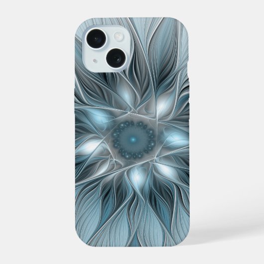 Fleur Joyeuse Abstrait gris bleu floral Fractal (Verso)