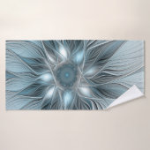 Fleur joyeuse abstraite florale fractale bleue gri (Serviette de bain)