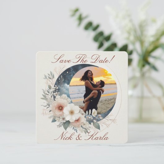 Fleur Lune Blanche Enregistrer La Date Faire-part  (Debout devant)