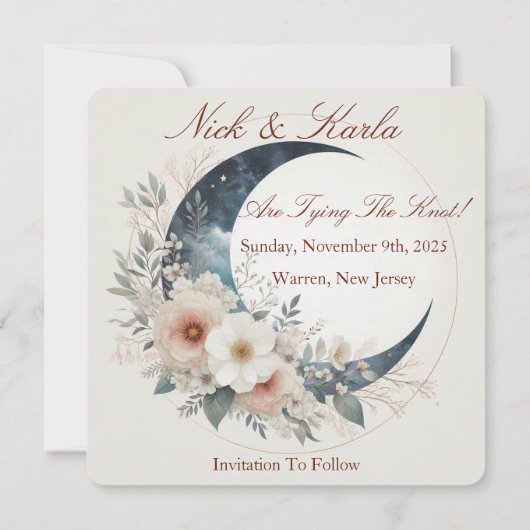 Fleur Lune Blanche Enregistrer La Date Faire-part  (Dos)