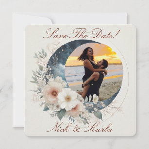 Fleur Lune Blanche Enregistrer La Date Faire-part 