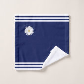 Fleur marguerite blanche et rayures sur bleu marin (Gant de toilette)