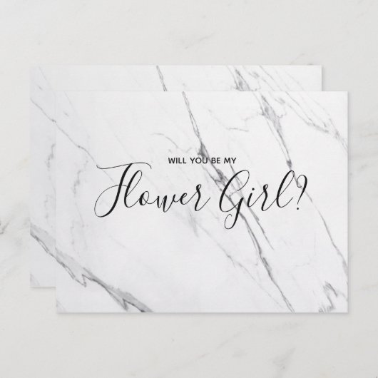 Fleur mariage | Carte postale Marbre blanc Script (Devant / Derrière)